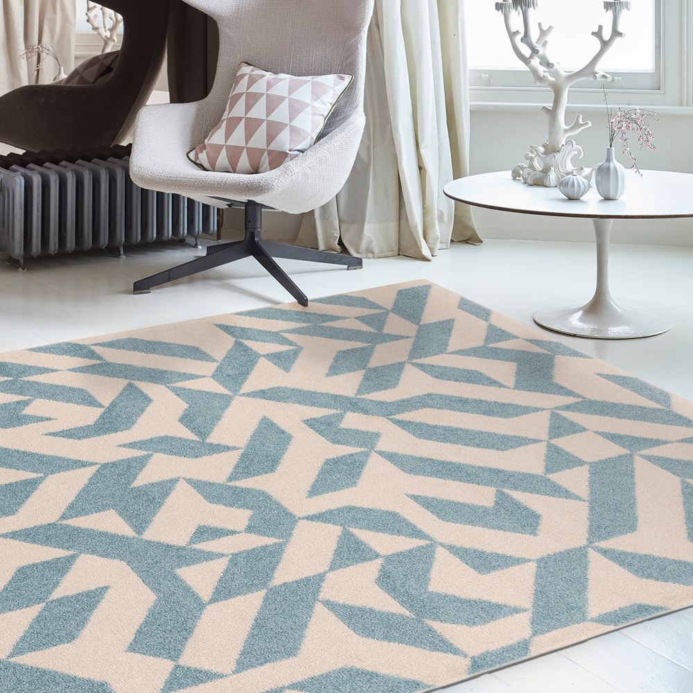 Muse MU03 Geometric Abstract Woven Rugs in Blue